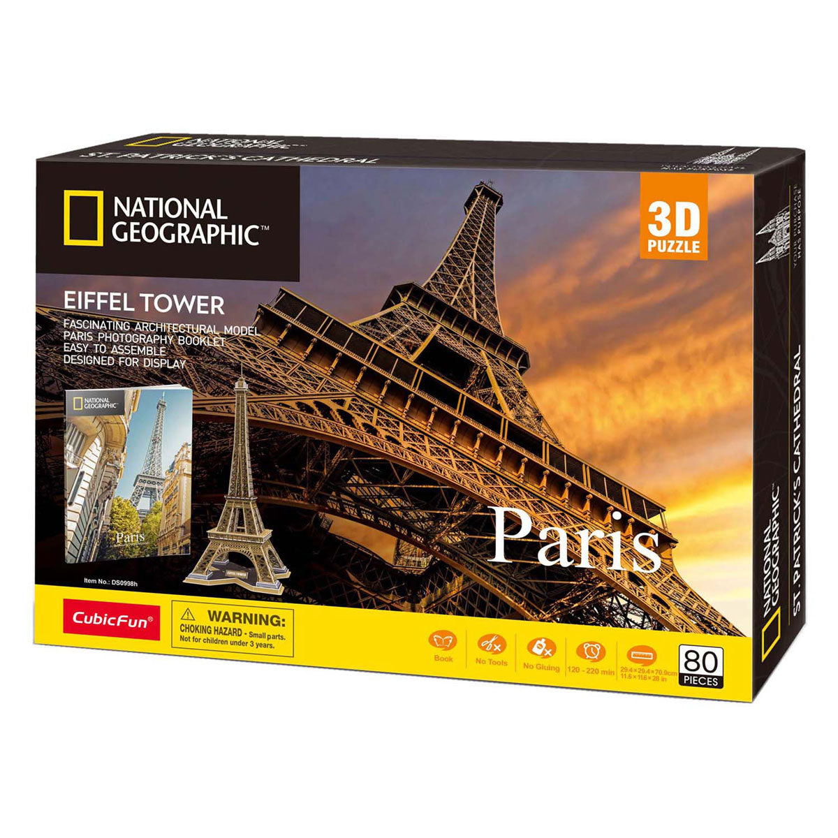 Puzzle 3D National Geographic Cube Fun Tour Eiffel - 80 pièces - 70,9 cm de haut