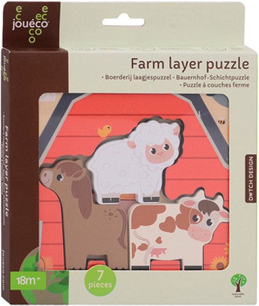 Joueco Wooden Layer Puzzle Farm, 7e.