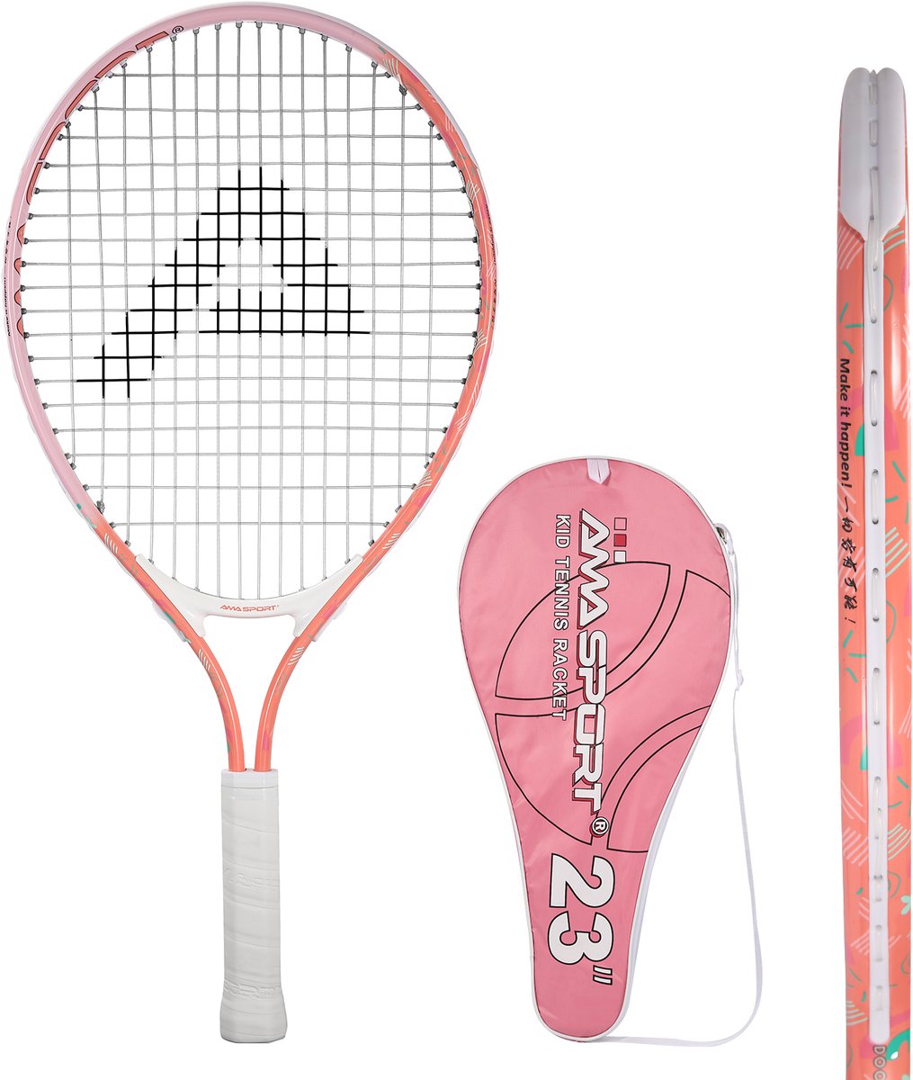 Raquette de tennis enfant Ama sport rose 23 pouces - raquette junior légère avec sac - idéale pour les débutants -