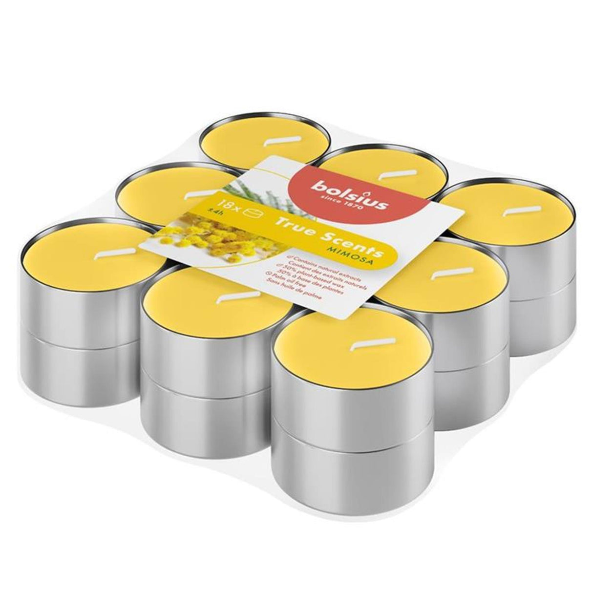 Bougies chauffe-plat parfumées Bolsius 4h vraies senteurs mimosa | 4 pièces