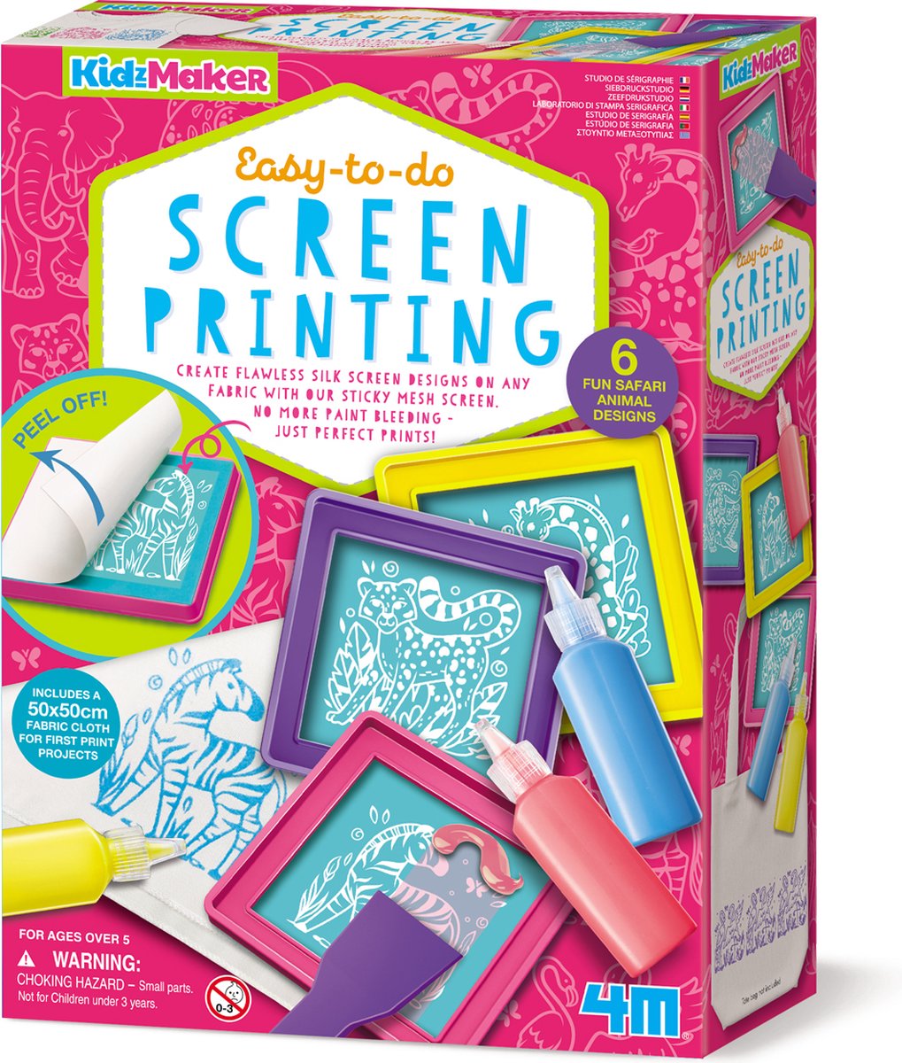 4m crafts - sérigraphie pour enfants - jouets créatifs - forfait passe-temps - kit d'art kidzmaker - 5+