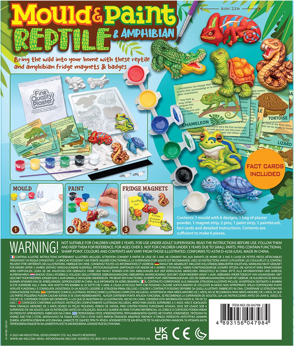4m crafts - couler et peindre - reptiles et amphibiens - 6 aimants - jouets créatifs - 5+