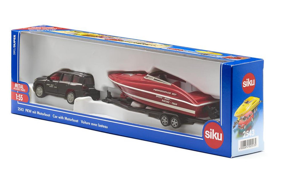 Voiture Siku avec remorque à bateau et bateau (1:55)