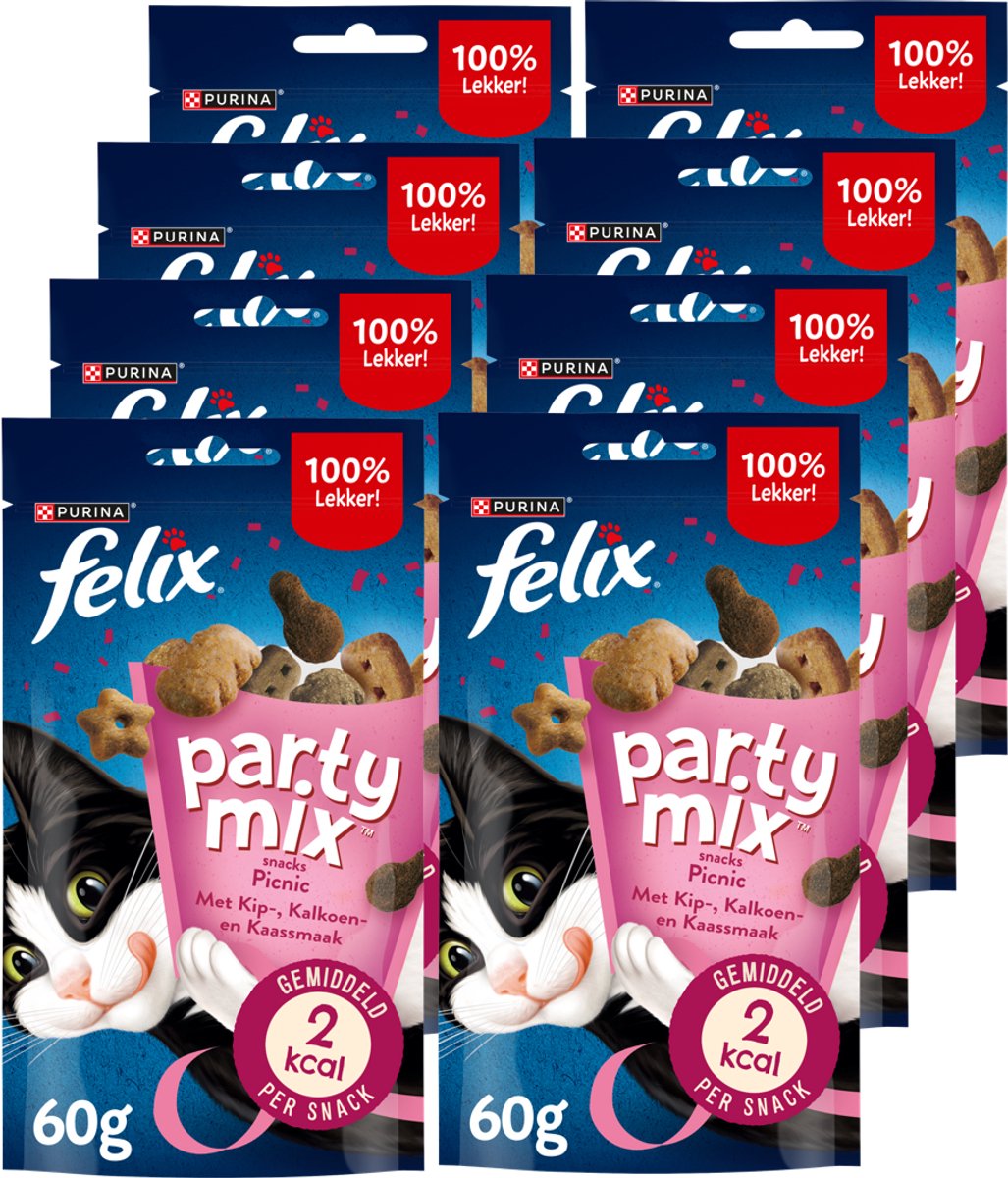 Felix party mix pic nic - snacks pour chats - friandises pour chats - poulet dinde fromage - 8 x 60 g
