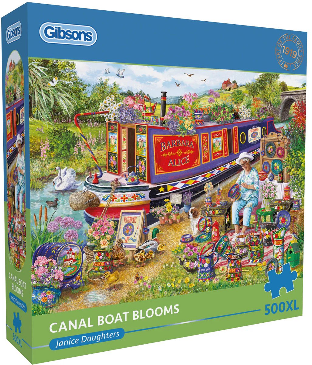 Gibsons puzzle canal bateau fleurit 500xl puzzle coloré amusant.