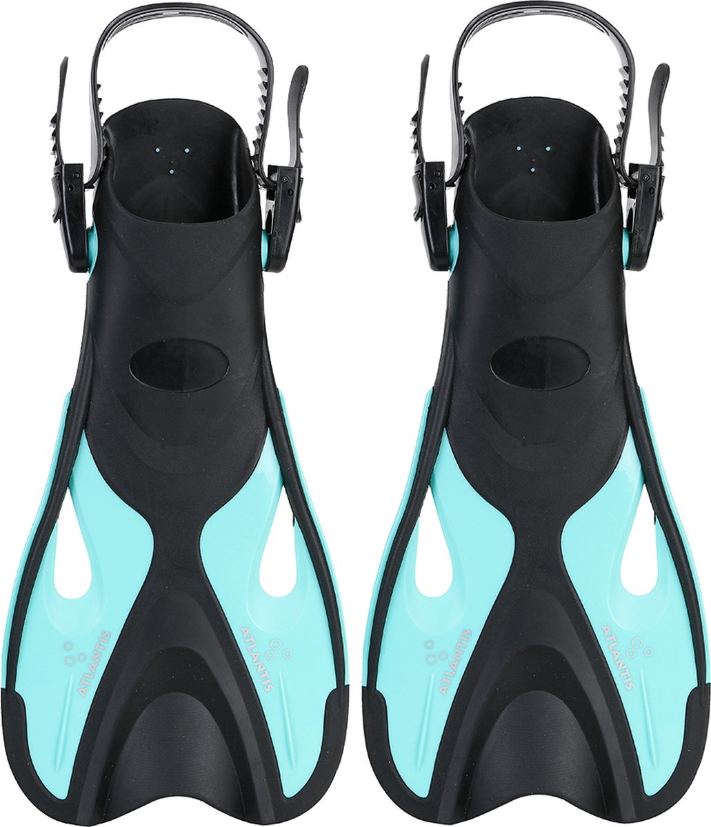 Atlantis dolphin - flippers - zwemvliezen - verstelbare hielstrap - voor zwemmen snorkelen - kinderen - zwart turquoise - 30-36