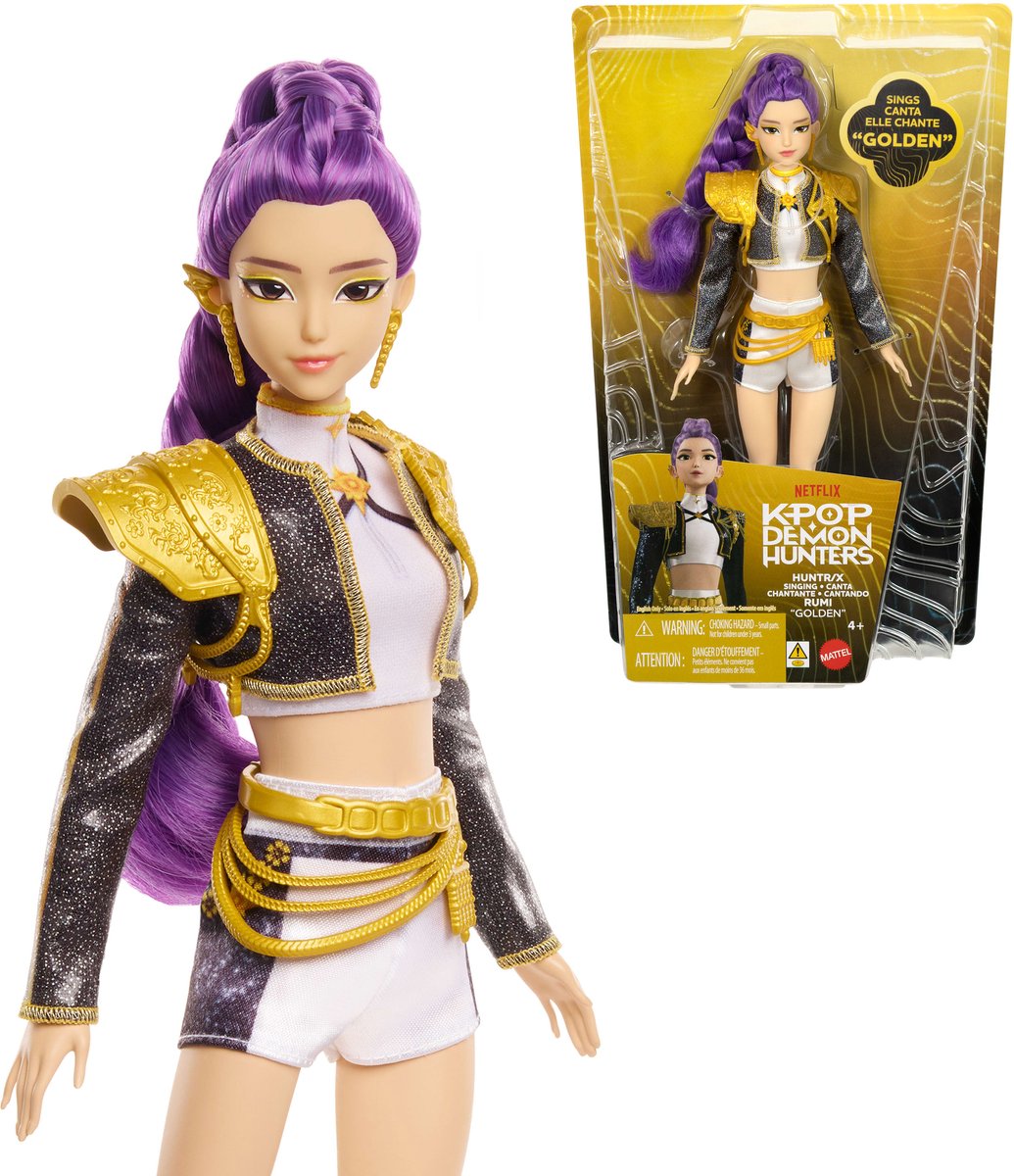Mattel kpop chasseurs de démons huntr x rumi poupée chantante « dorée » en tenue