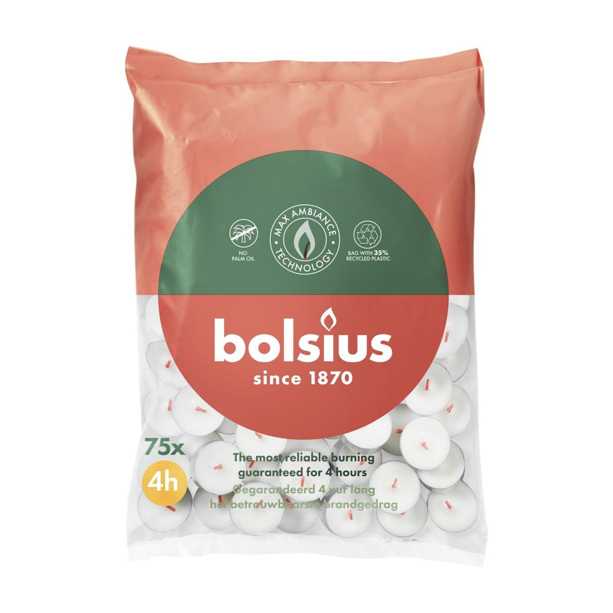 Bougie chauffe-plat Bolsius blanc 4h sachet de 75 pcs