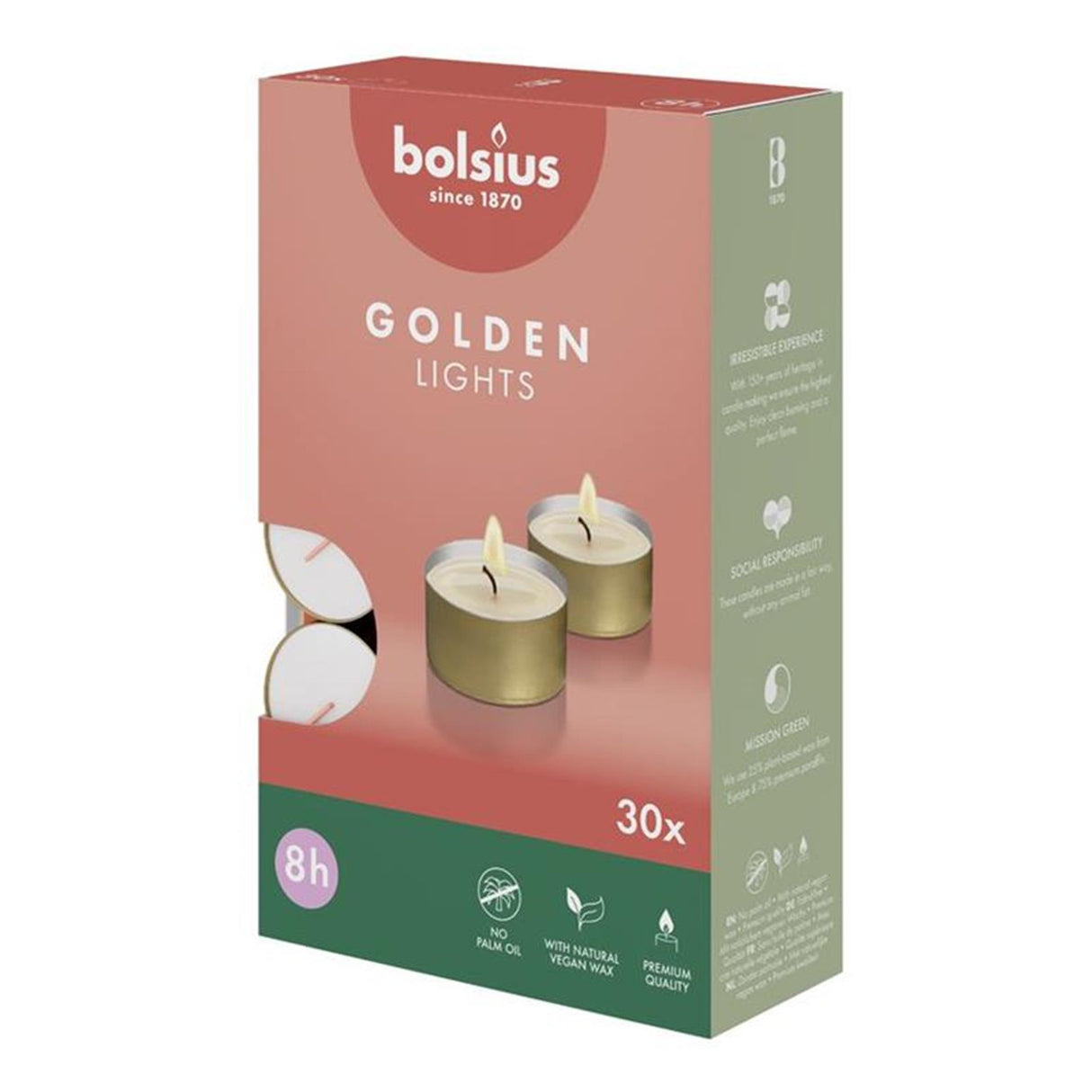 Bougie chauffe-plat Bolsius doré 8h boîte de 30