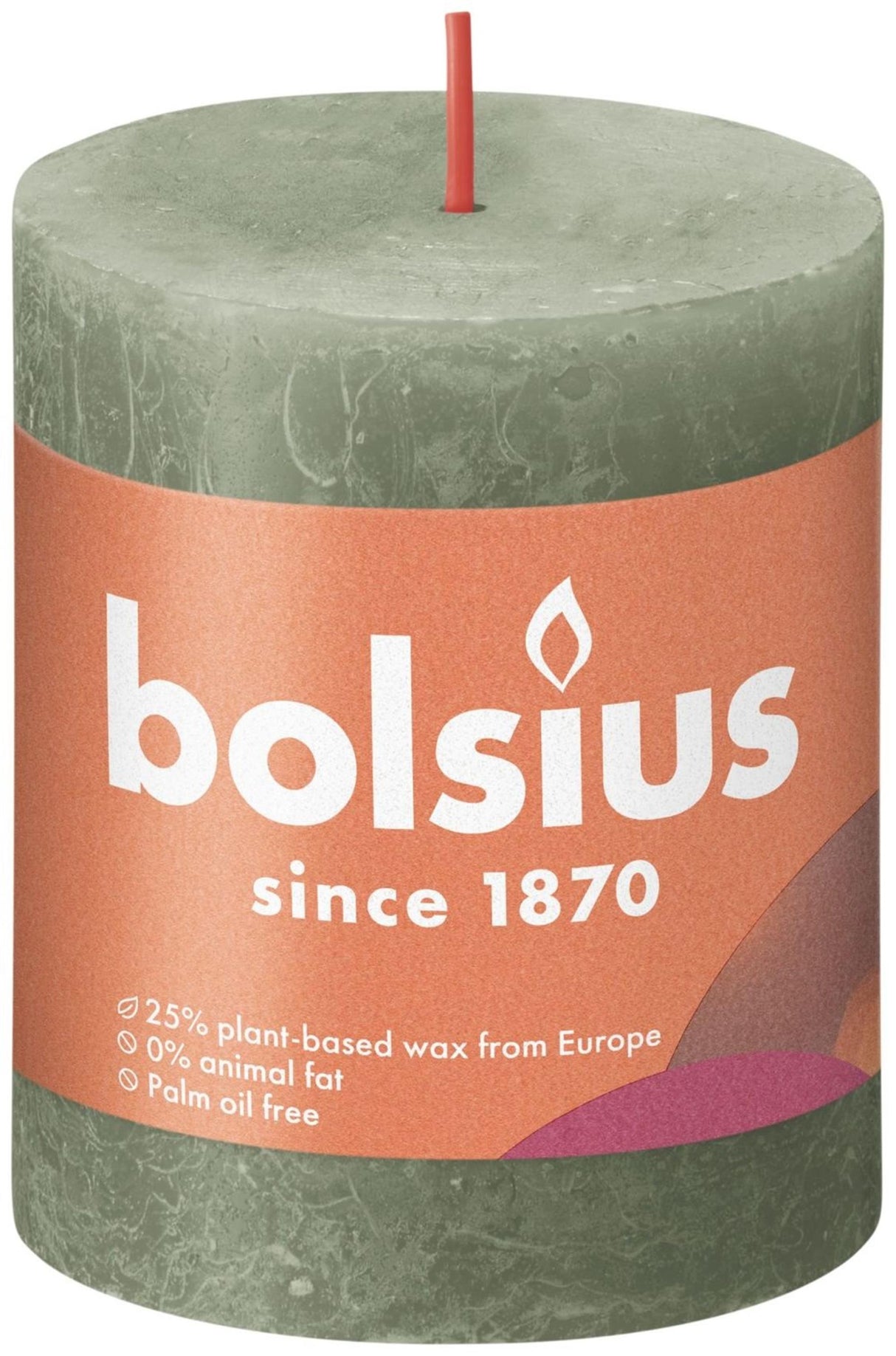 Bougie pilier Bolsius rustique vert olive 80x68 mm | 4 pièces