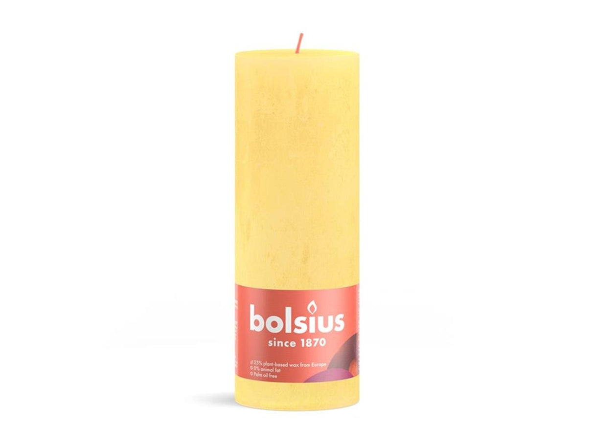 Bougie pilier Bolsius rustique 19 x 6,8 cm jaune soleil | 4 pièces
