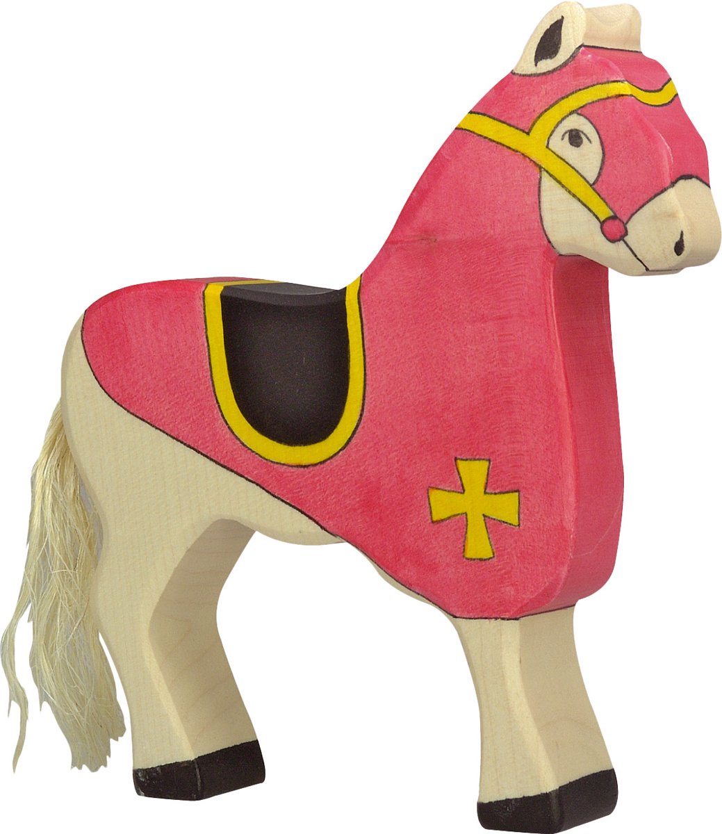Holztiger sprookjes en ridders - wedstrijdpaard rood - 15x3x17cm - houten figuur - handgemaakt
