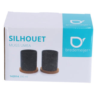 Bredemeijer tasse à thé umea 200ml noir et dessous de verre set 2