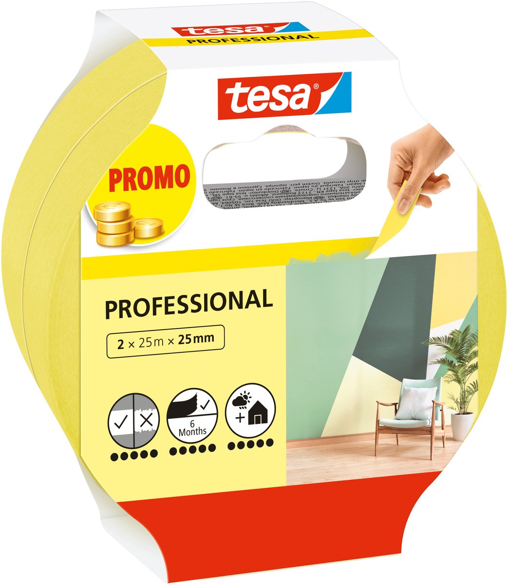 Ruban de masquage Tesa ruban de peintre professionnel pour un masquage précis du papier washi - 2x25m x 25mm