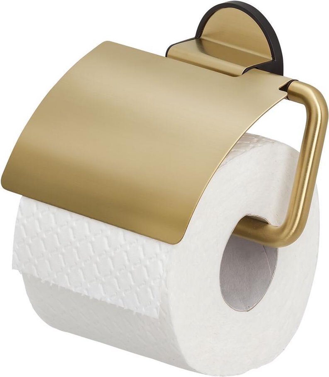 Tiger tune - Porte-rouleau papier toilette avec rabat - Porte-rouleau papier toilette - sans perçage - ruban adhésif 3m - or brossé noir