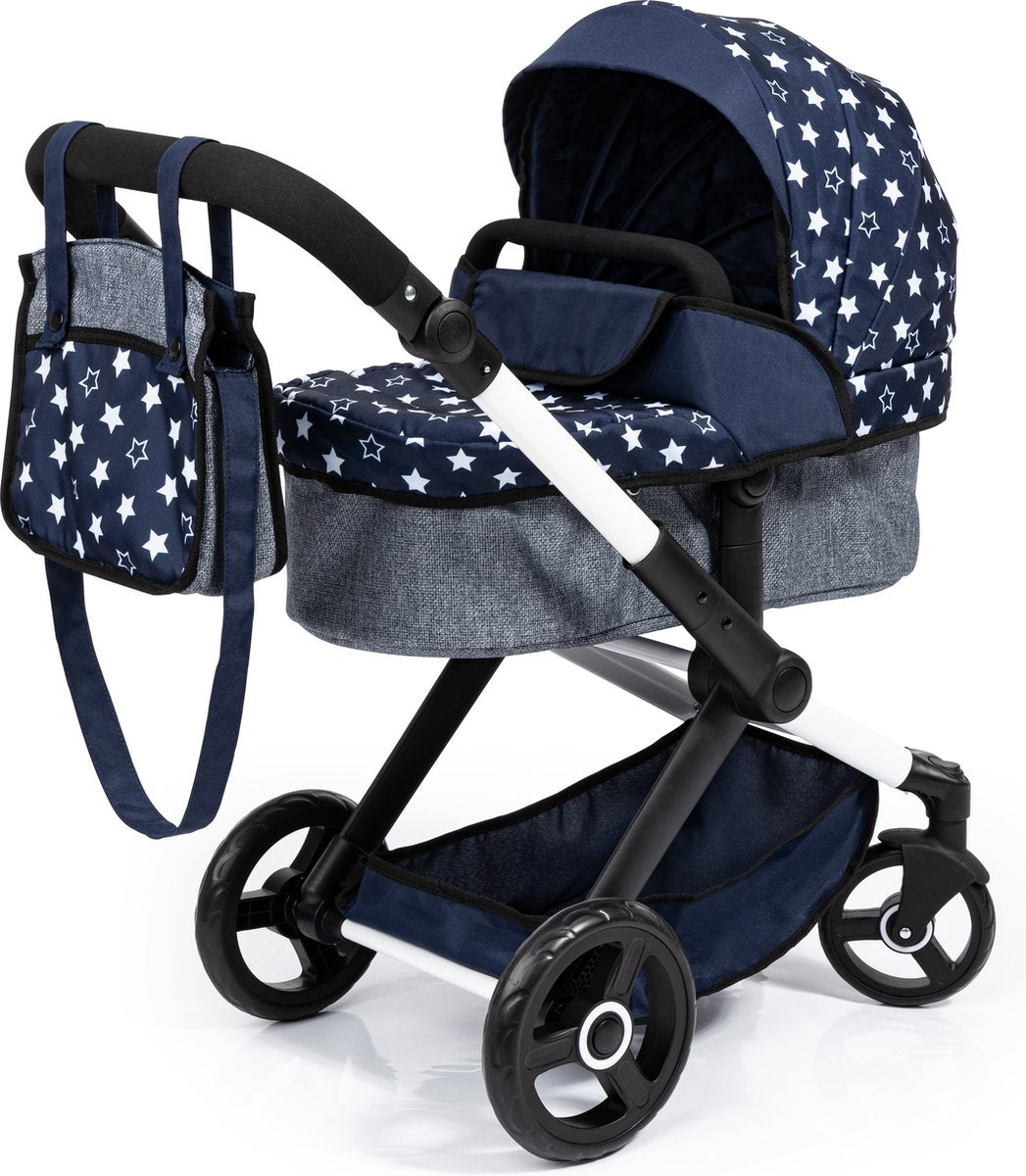 Bayer design - poussette combinée pour poupée xeo, sac, bleu, étoiles