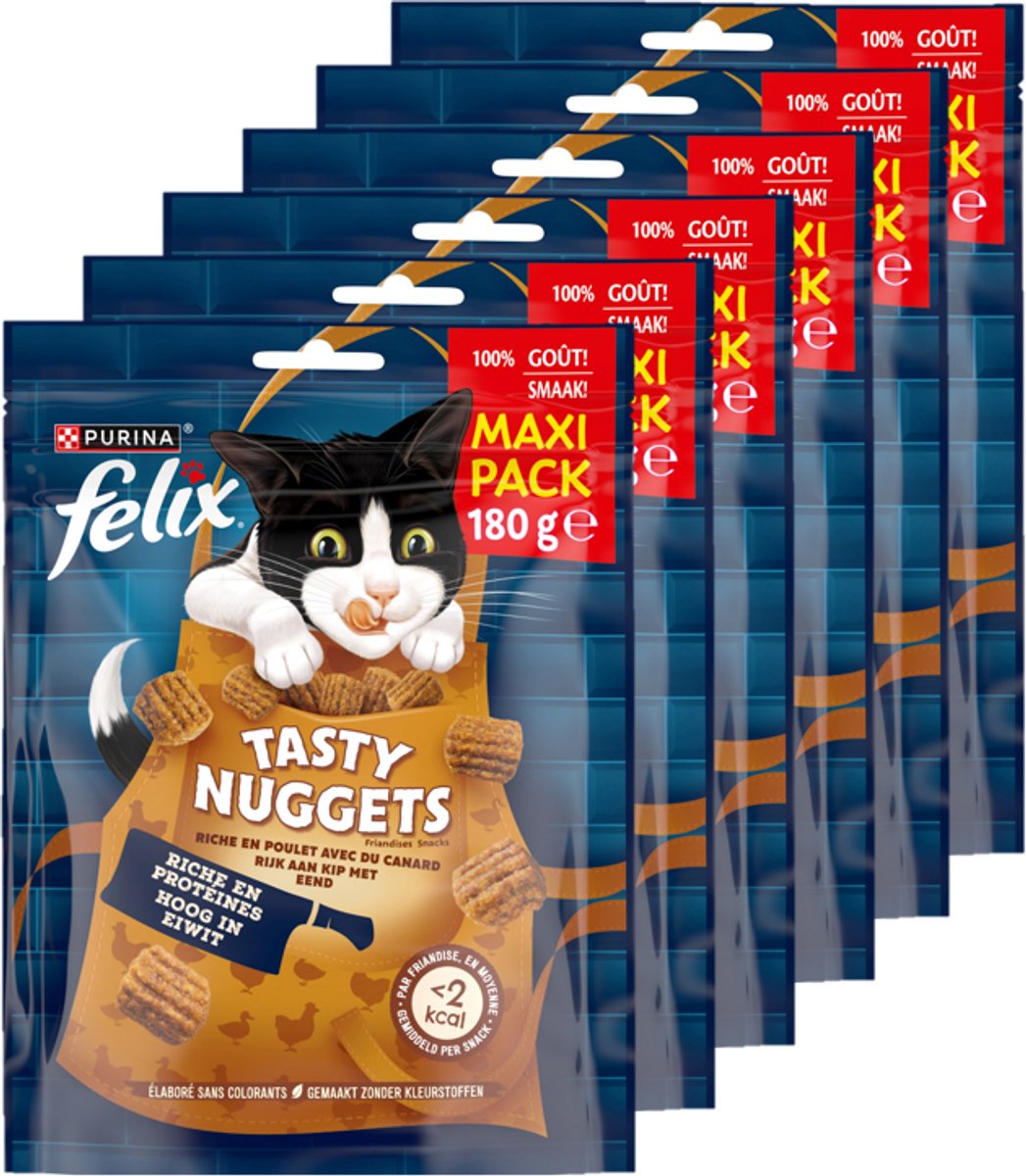 Nuggets savoureux Felix - Snack pour chat - Friandises pour chats - Canard au poulet - 6 x 180 g