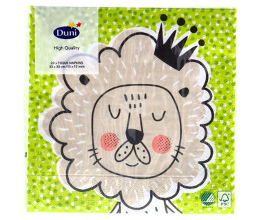 Serviettes Duni ludique roi lion 33x33 cm | 4 pièces