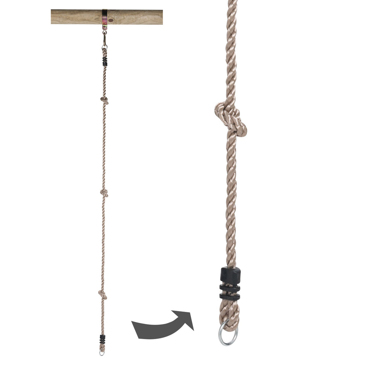 Corde d'escalade balançante avec 2 anneaux, 190 cm