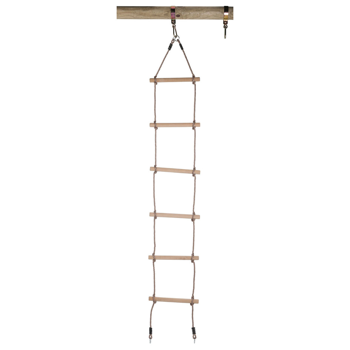 Échelle de corde oscillante avec des anneaux et 6 marches en bois