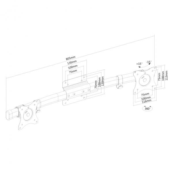 Neomounts fpma-cb100black adaptateur double moniteur, 10-27, 10 kg, 75x75 100x100 mm, noir
