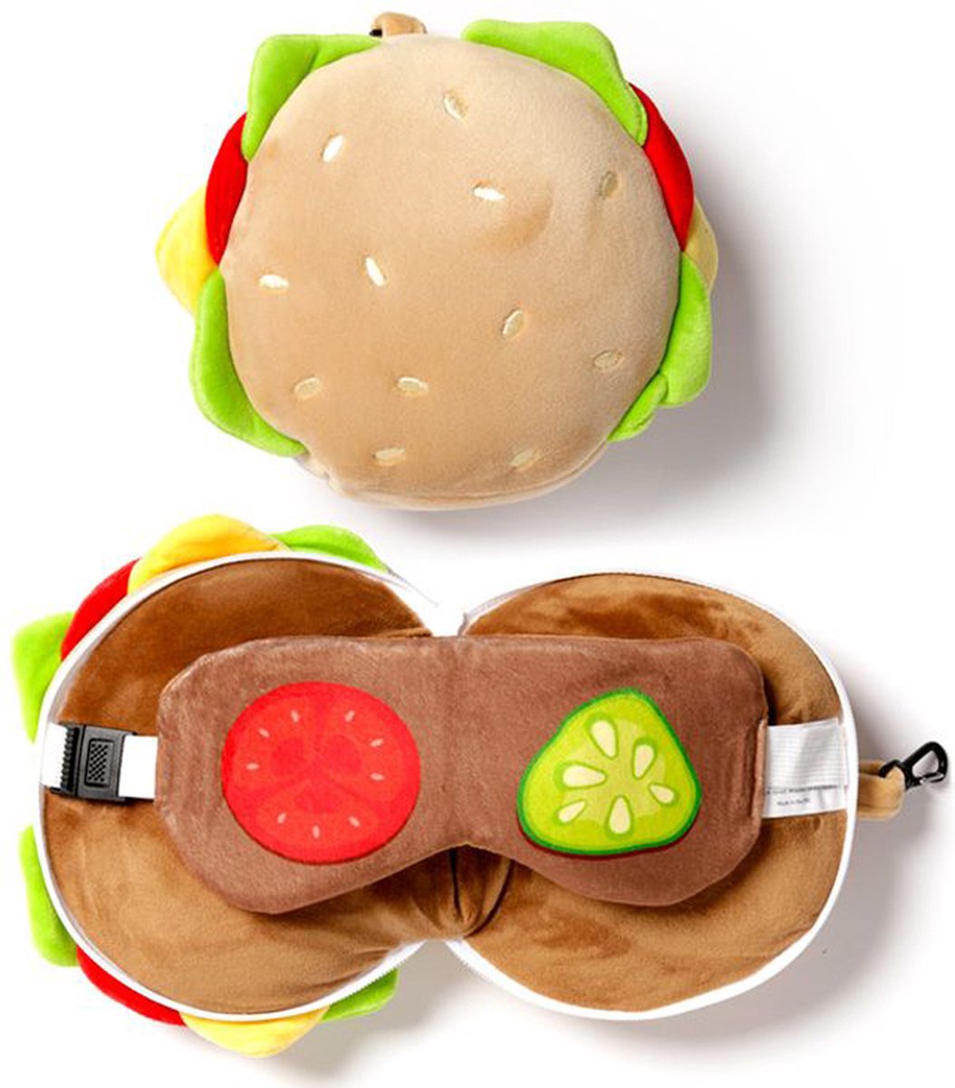 Masque de sommeil oreiller de voyage en peluche rond Relaxeazzz hamburger
