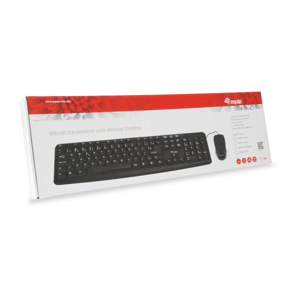 Equip 245200 combo clavier et souris filaire disposition allemagne, usb, qwertz, 105 touches, 1000 dpi, noir