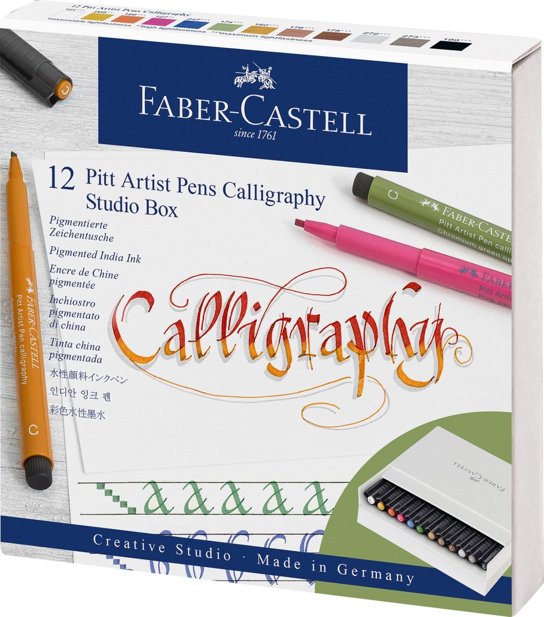 Ensemble de calligraphie Faber-castell - stylo d'artiste Pitt - boîte studio 12 pièces - fc-167512