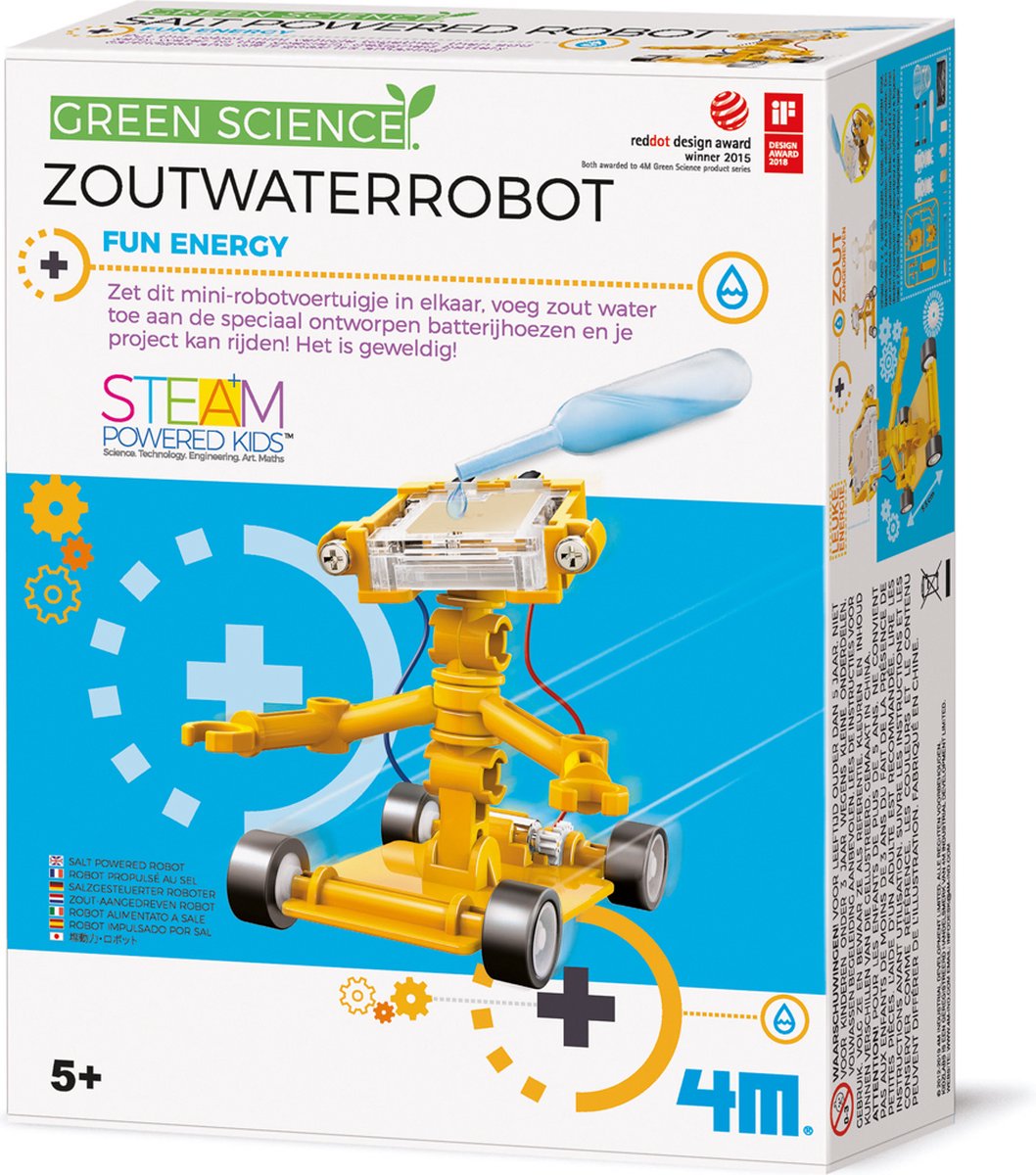 4m science et jeux - fabriquez votre propre robot d'eau salée - kit de construction - kidzlabs - science verte - 5+