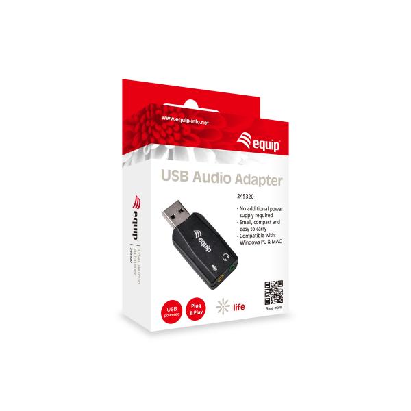 Equip 245320 Adaptateur audio USB, USB type A, 3,5 mm, 22 mm, 51 mm, 12 mm, noir
