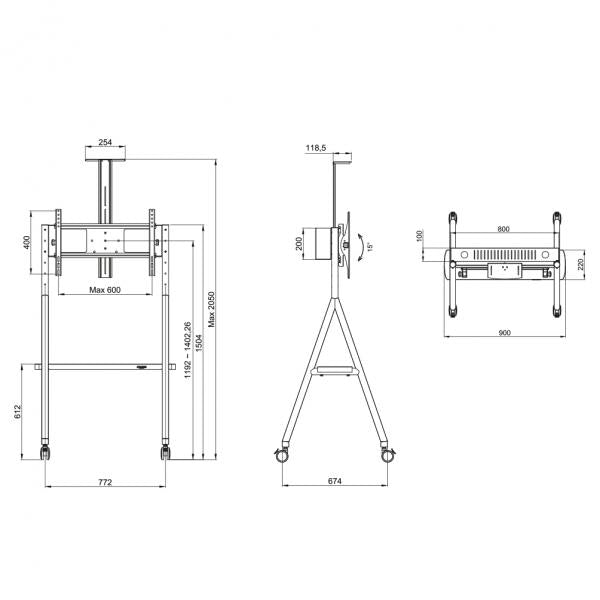 Neomounts ns-m1500black support de sol pour écran plat, 50 kg, 32-65, 200x200 600x400 mm, noir