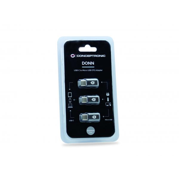 Conceptronic donn05g adaptateur usb-c vers micro usb otg paquet de 3, micro usb 2.0 type-c, mâle femelle, bl