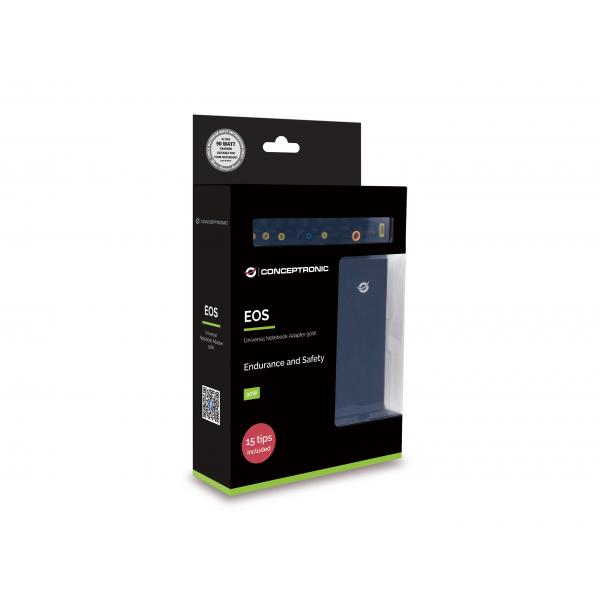Chargeur universel pour ordinateur portable Conceptronic cnb90t15 90w incl. 15 embouts de charge, notebook, intérieur, 90 w,