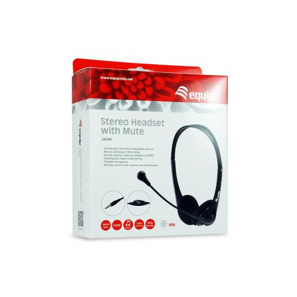 Equip 245304 casque stéréo avec sourdine, casque, arceau, centre d'appels de bureau, noir, binaural, 1.8