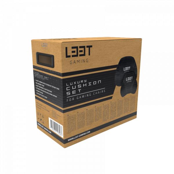 L33t gaming 160382 ensemble de coussins de chaise de jeu de luxe, mousse à mémoire de forme, velours, ultra-doux, noir