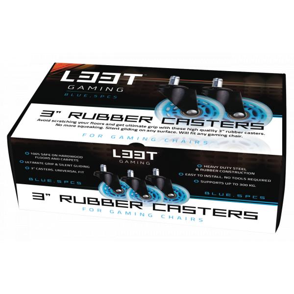L33t gaming 160529 roulettes en caoutchouc 3 pouces, bleues, 5 pièces