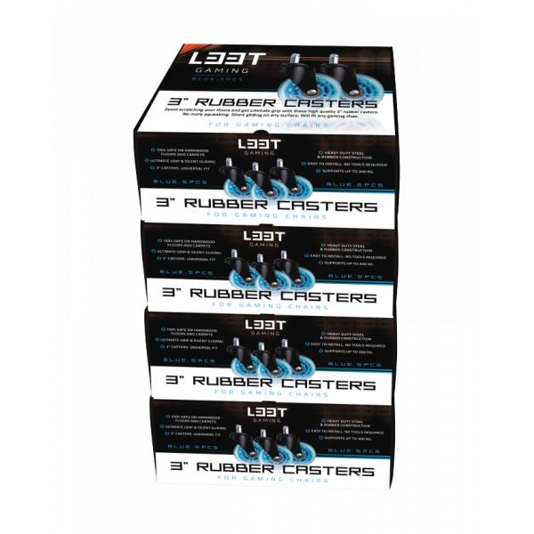L33t gaming 160529 roulettes en caoutchouc 3 pouces, bleues, 5 pièces