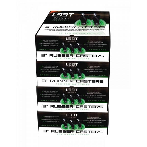 L33t gaming 160531 roulettes en caoutchouc 3 pouces, vertes, 5 pièces