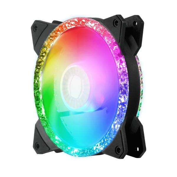 Cooler master mfy-b2dn-20npa-r1 mf120 prismatique, 3 broches argb, 120mm, 650-2000 tr/min, 8-27 dba