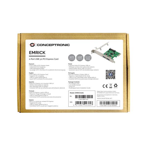 Conceptronic emrick06g emrick 2 ports usb 3.0 carte pcie, pcie, usb 3.2 gen 1 (3.1 gen 1) pci 2.0, sa