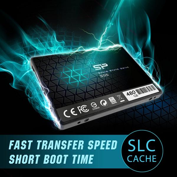 Silicon power sp480gbss3s55s25 slim ssd s55, 480 go, 2.5, sata3, 6 gbit s, slc, 560 500 mo s, bleu