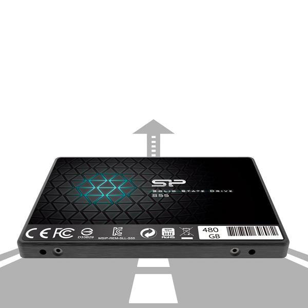 Silicon power sp480gbss3s55s25 slim ssd s55, 480 go, 2.5, sata3, 6 gbit s, slc, 560 500 mo s, bleu