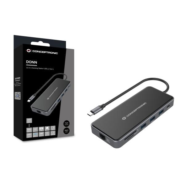 Station d'accueil Conceptronic donn15g 12-en-1, USB 3.2 gen 1, type-c, 100 w, hdmi, vga, (micro)sd