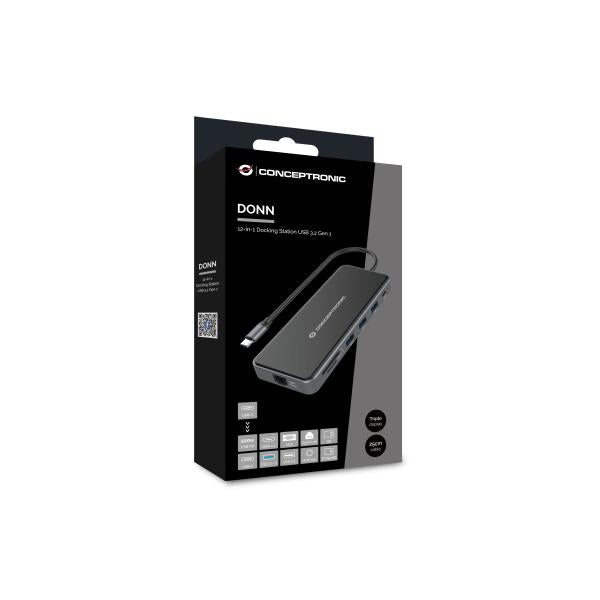 Station d'accueil Conceptronic donn15g 12-en-1, USB 3.2 gen 1, type-c, 100 w, hdmi, vga, (micro)sd
