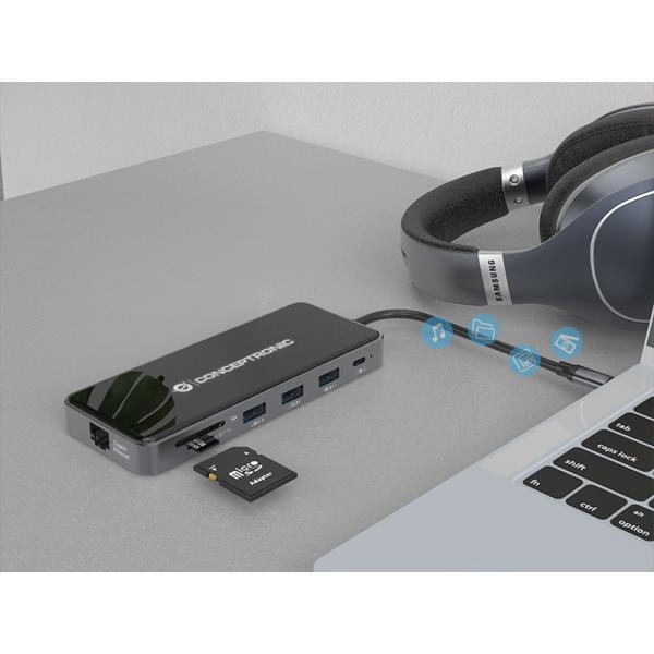 Station d'accueil Conceptronic donn15g 12-en-1, USB 3.2 gen 1, type-c, 100 w, hdmi, vga, (micro)sd