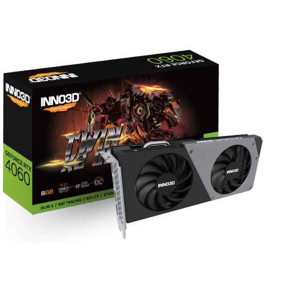 Inno3d inno3d n40602-08d6x-173051n geforce rtx 4060 twin x2 oc, 8 Go GDDR6, 128 bits, 2490, 17 Go/s, 3xDP+HDMI