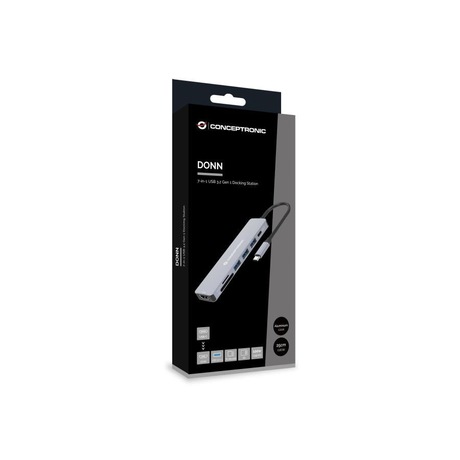Station d'accueil Conceptronic donn19g 7-en-1 USB 3.2 gen 1, HDMI, USB-A 3.0 x 3, SD, TF microSD, 100 W