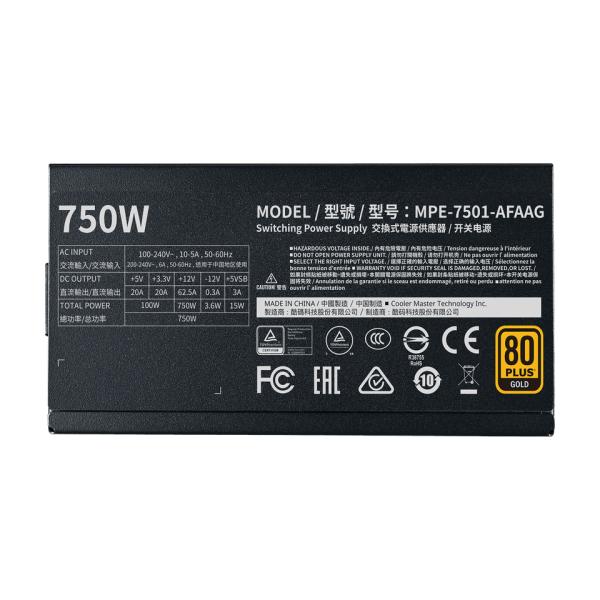 Cooler master mpe-7501-afaag-3eeu mwe gold 750 v2 atx3.1, 750w, 90% @typique, entièrement modulaire, 120mm