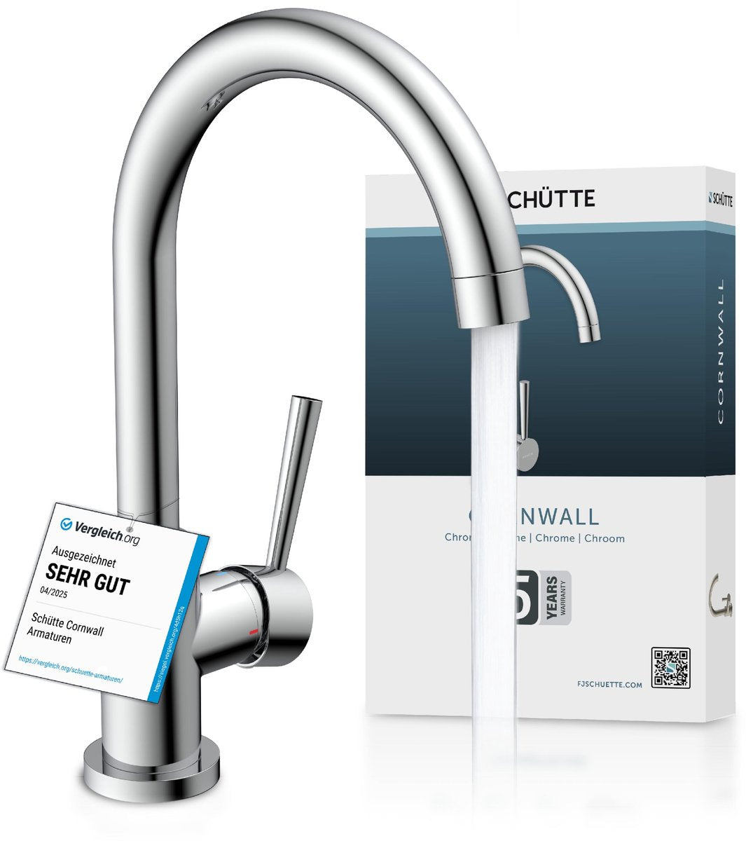Robinet de cuisine design Schütte Cornwall - mitigeur - bec rond haut et pivotant - poignée latérale - chrome
