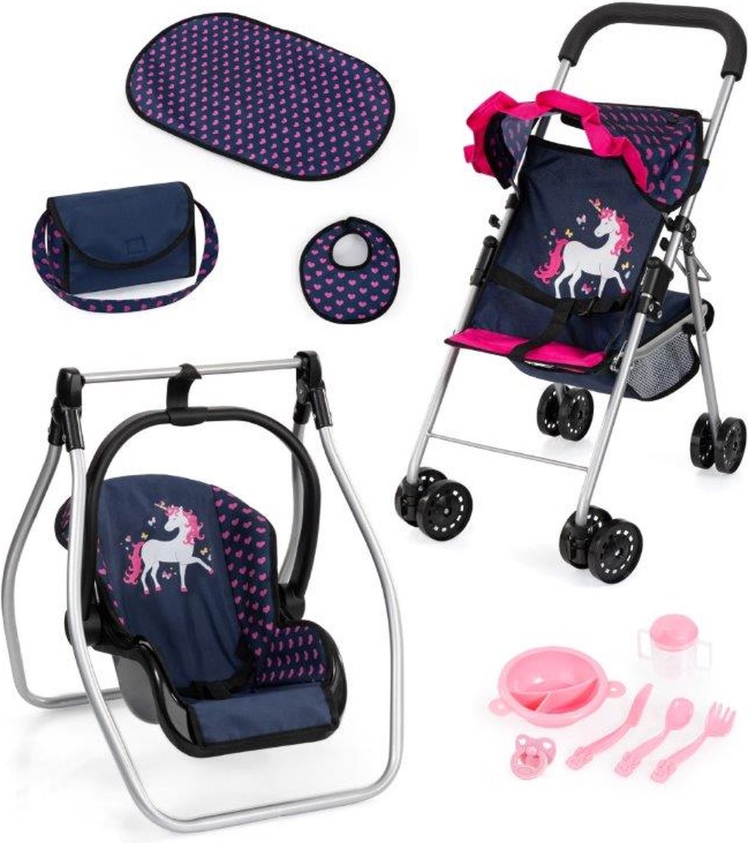 Poussette de poupée pliante design Bayer, landau de poupée, roues doubles, sac, matelas à langer, berceau, accessoires